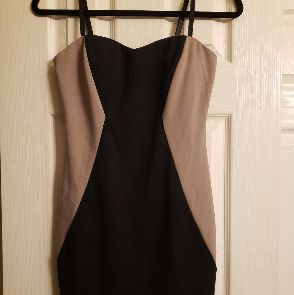 Tan & black tight mini dress